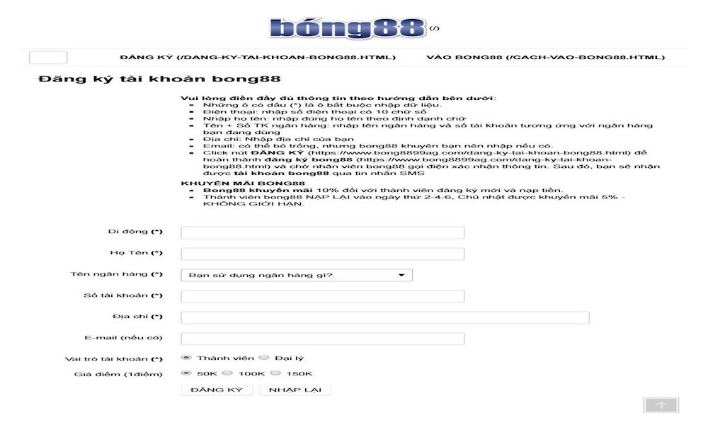 Đăng ký tài khoản Bong88